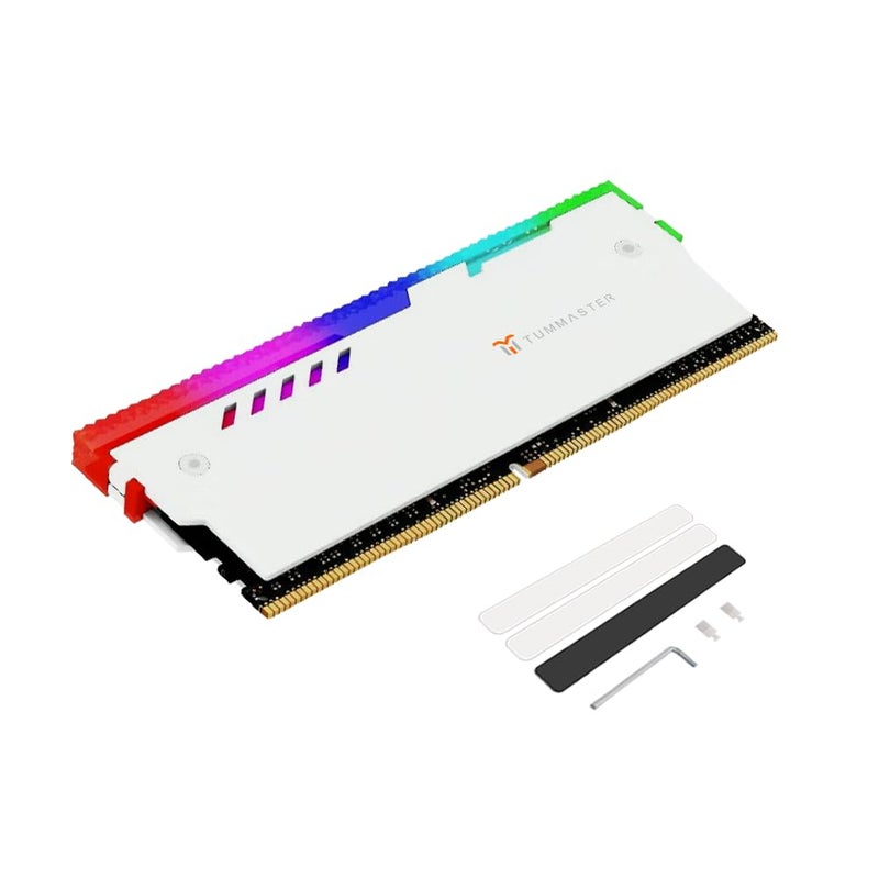 TUMMASTER 5V 3PIN RAM Heatsink Memory Cooler for DIY PC Game MOD DDR3 DDR4 DDR5(Compatible with ASUS Aura Sync,GIGABYTE RGB Fusion and MSI Mystic Light Sync（Memory not Included） (RH-GY-06-W) - Image 1